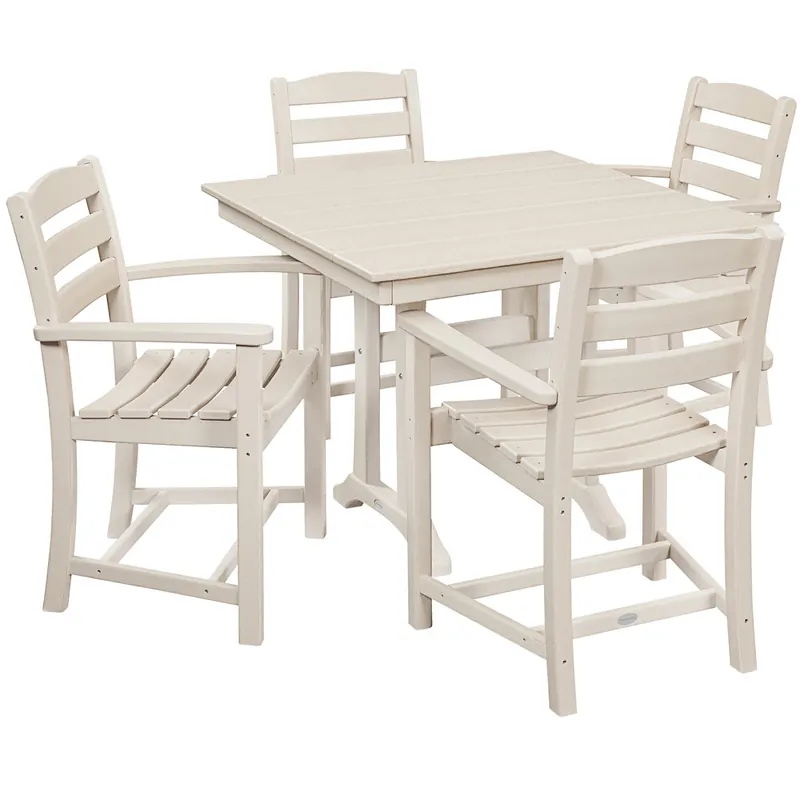 Same Day Shipping POLYWOOD La Casa Cafe 37" x 37" Sand Farmhouse Trestle 5-Piece Arm Chair Dining Set