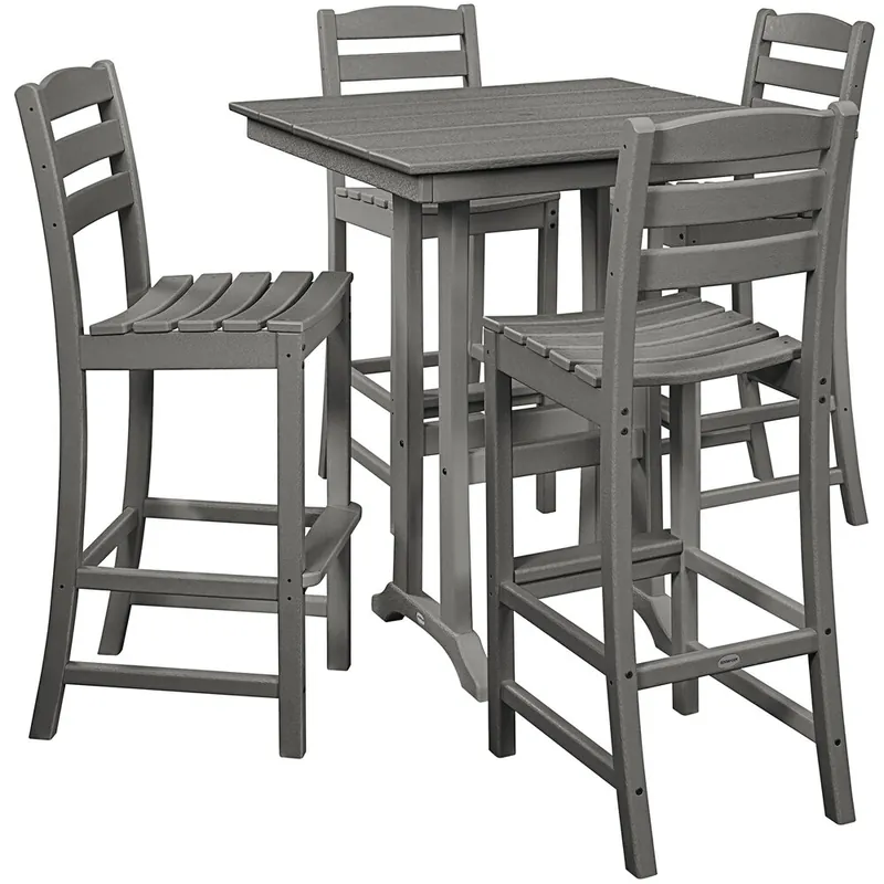 Next Day Delivery POLYWOOD La Casa Cafe 37" x 37" Slate Gray Farmhouse Trestle 5-Piece Bar Set