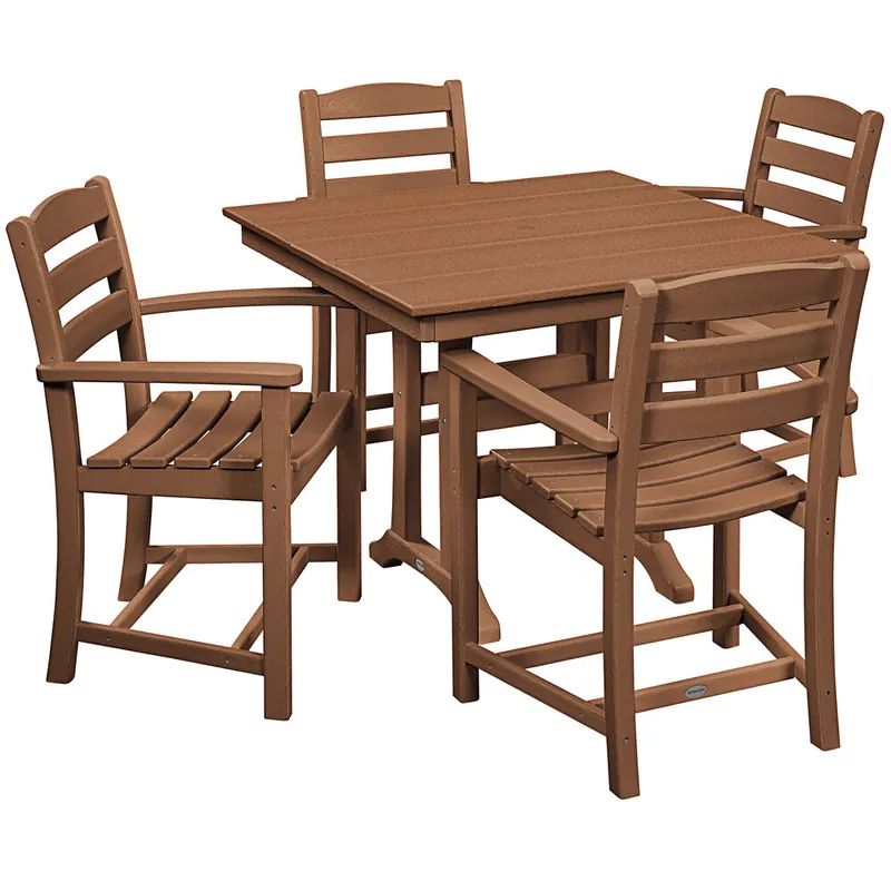 POLYWOOD La Casa Cafe 37" x 37" Teak Farmhouse Trestle 5-Piece Arm Chair Dining Set Place Order