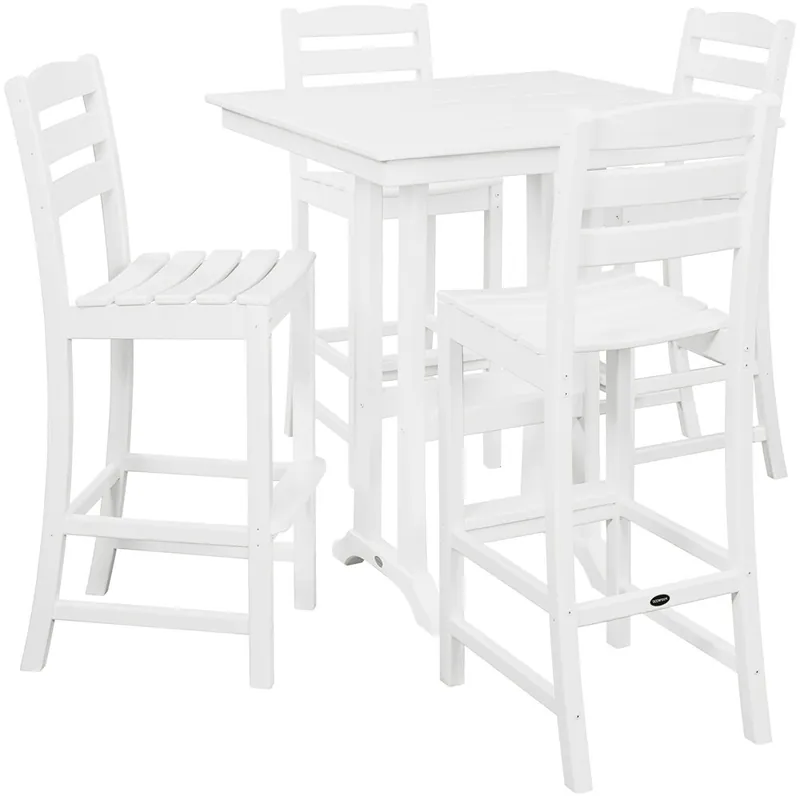 Fast Shipping POLYWOOD La Casa Cafe 37" x 37" White Farmhouse Trestle 5-Piece Bar Set