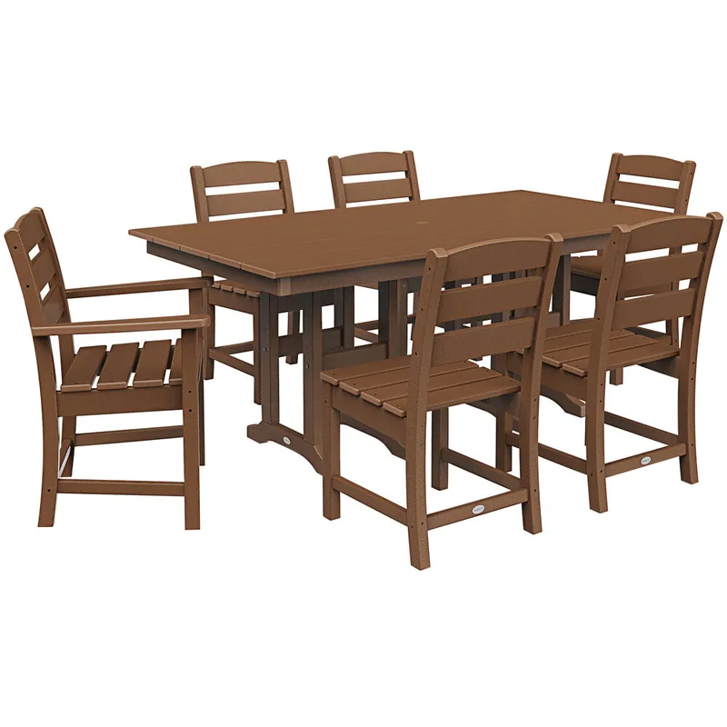 Free Delivery POLYWOOD Lakeside 37" x 72" Teak 7-Piece Farmhouse Table Dining Set