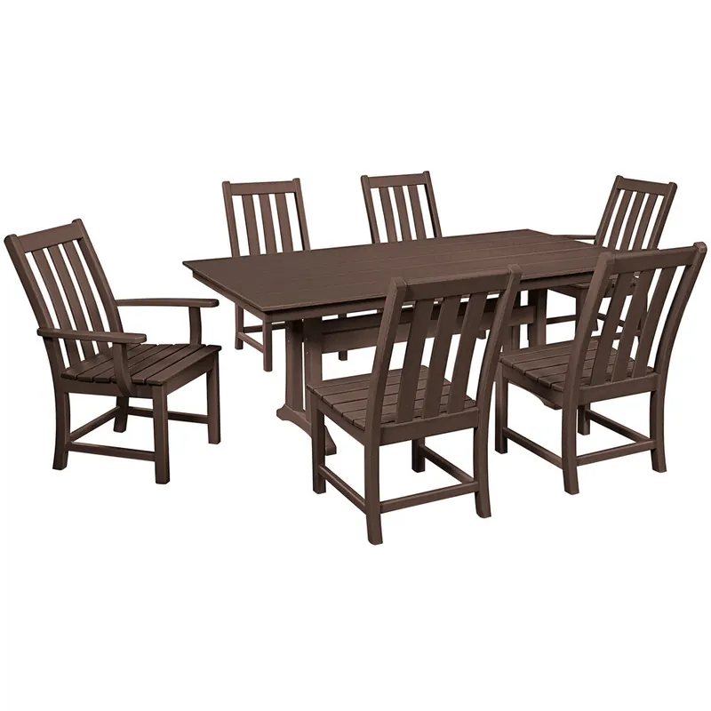 Buy Today POLYWOOD Vineyard 7-Piece Mahogany Dining Set with Farmhouse Trestle Table