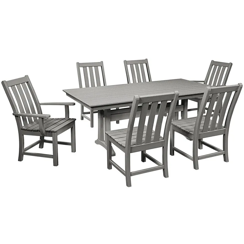 POLYWOOD Vineyard 7-Piece Slate Gray Dining Set with Farmhouse Trestle Table Exclusive Offer