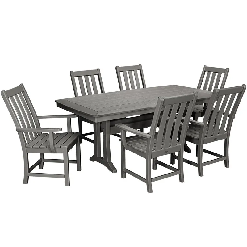 POLYWOOD Vineyard 7-Piece Slate Gray Dining Set with Nautical Trestle Table and 6 Arm Chairs Popular