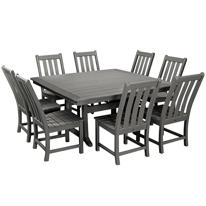 While Supplies Last POLYWOOD Vineyard 9-Piece Slate Gray Dining Set with Nautical Trestle Table
