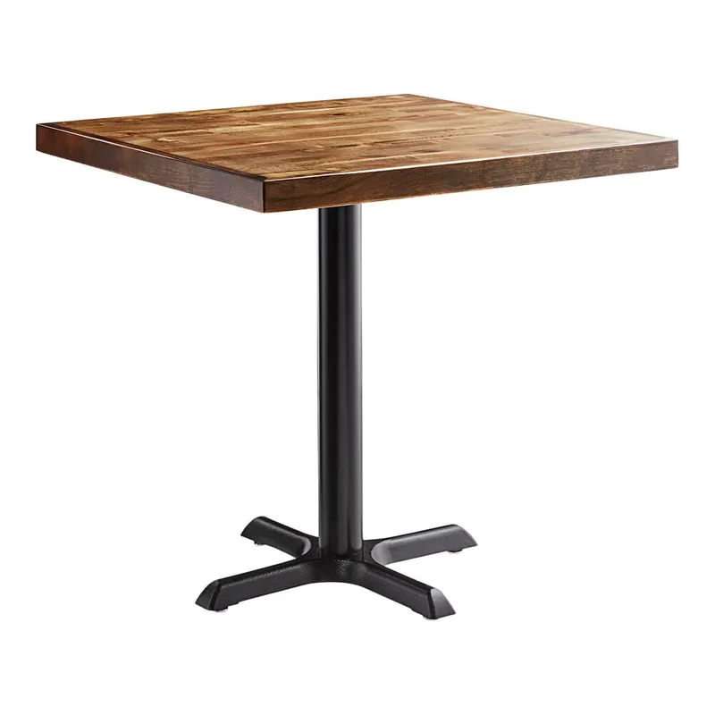 Limited Time Lancaster Table & Seating 30" Square Standard Height Wood Butcher Block Table with Vintage Finish and Cast Iron Cross Base Plate