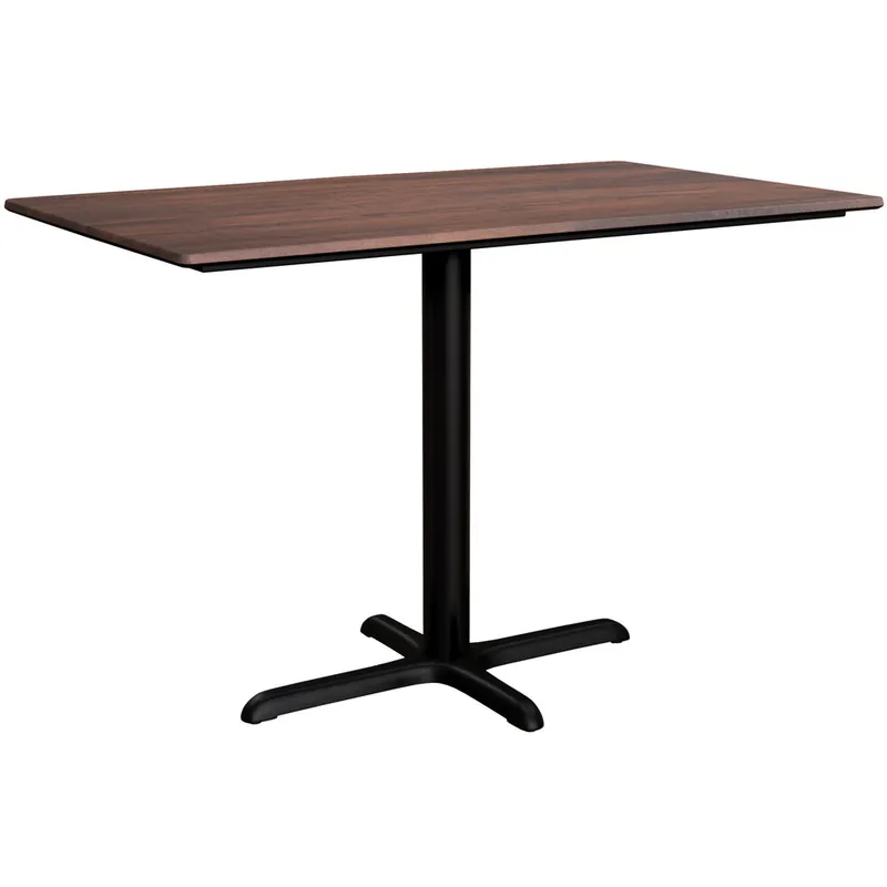 Best Choice Lancaster Table & Seating Excalibur 28" x 48" Rectangular Standard Height Table with Textured Walnut Finish and Cross Base Plate
