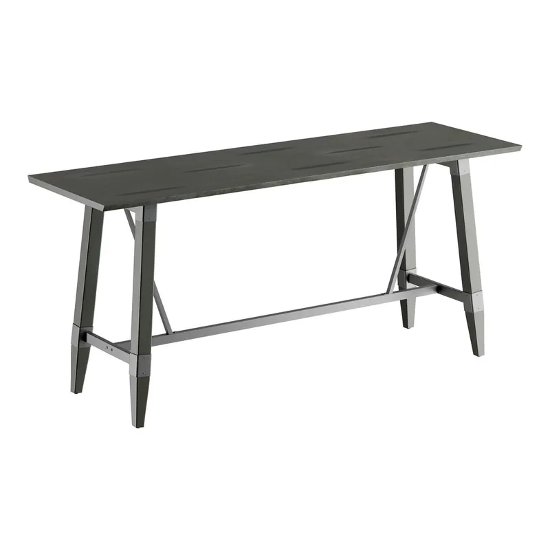 Last Chance Lancaster Table & Seating Industrial 30" x 96" Solid Wood Live Edge Bar Height Trestle Base Table with Slate Gray Finish