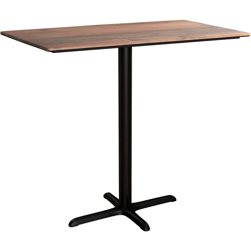 Low Price Lancaster Table & Seating Excalibur 28" x 48" Rectangular Bar Height Table with Textured Farmhouse Finish and Cross Base Plate