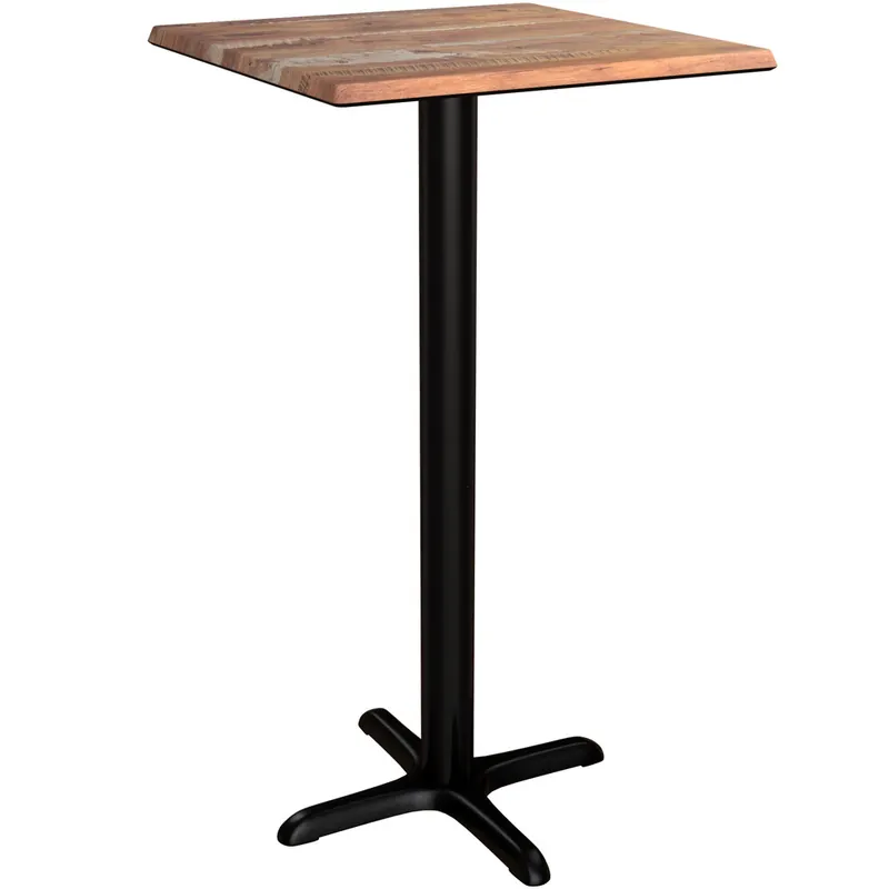 Lancaster Table & Seating Excalibur 24" x 24" Square Bar Height Table with Textured Yukon Oak Finish and Cross Base Plate Best Price