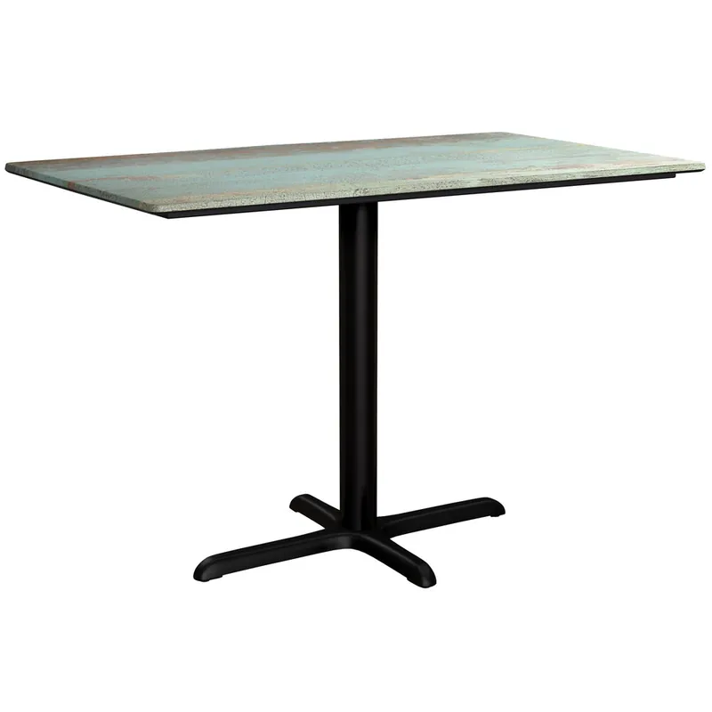Lancaster Table & Seating Excalibur 28" x 48" Rectangular Standard Height Table with Textured Canyon Painted Faux Metal Finish and Cross Base Plate Special Offer