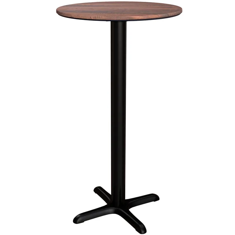 Lancaster Table & Seating Excalibur 24" Round Bar Height Table with Textured Walnut Finish and Cross Base Plate Free Returns