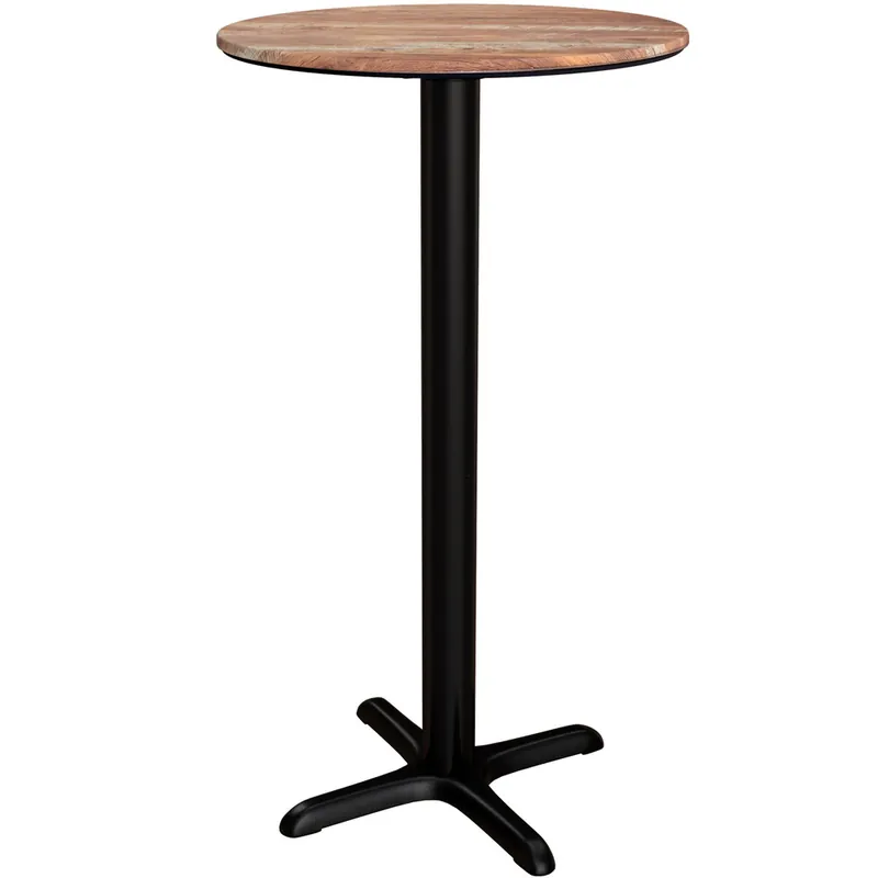 Lancaster Table & Seating Excalibur 24" Round Bar Height Table with Textured Yukon Oak Finish and Cross Base Plate Bulk Order