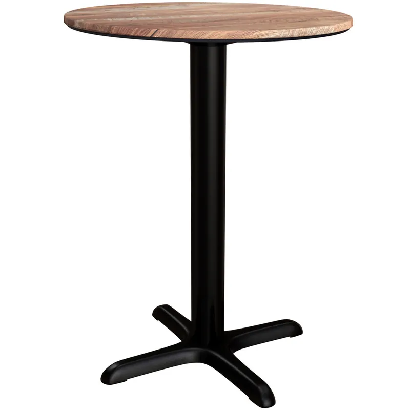 Authentic Lancaster Table & Seating Excalibur 24" Round Standard Height Table with Textured Yukon Oak Finish and Cross Base Plate