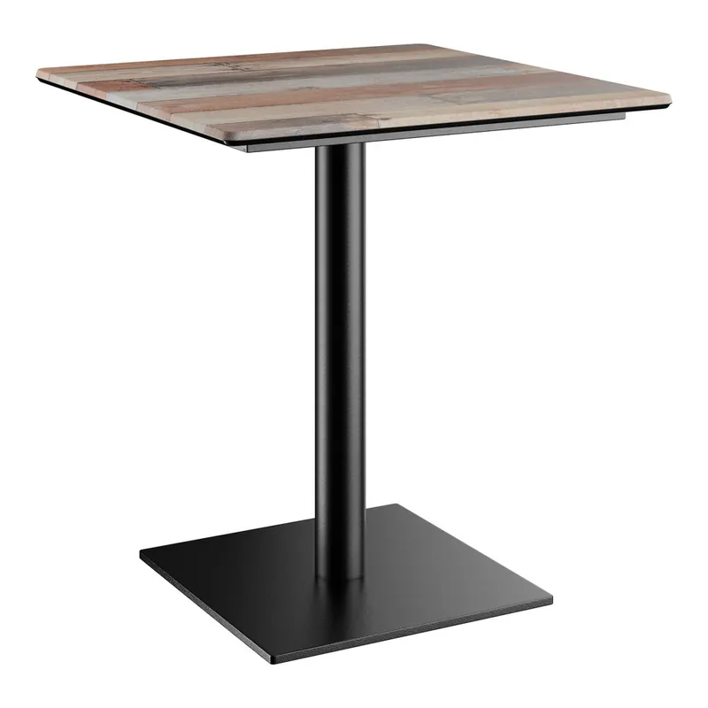 Lancaster Table & Seating Excalibur 28" Square Standard Height Table with Textured Mixed Plank Finish and Square Base Plate Special Discount