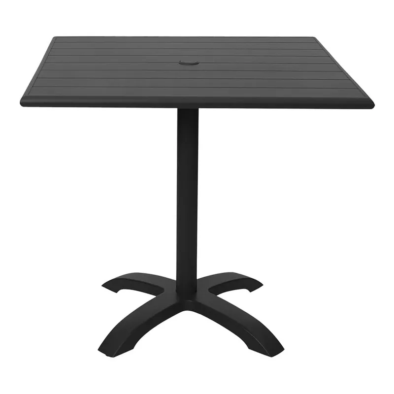 Buy Direct BFM Seating Beachcomber-Bali 32" Square Black Powder-Coated Aluminum Dining Height Outdoor / Indoor Table with Cross Base and Umbrella Hole