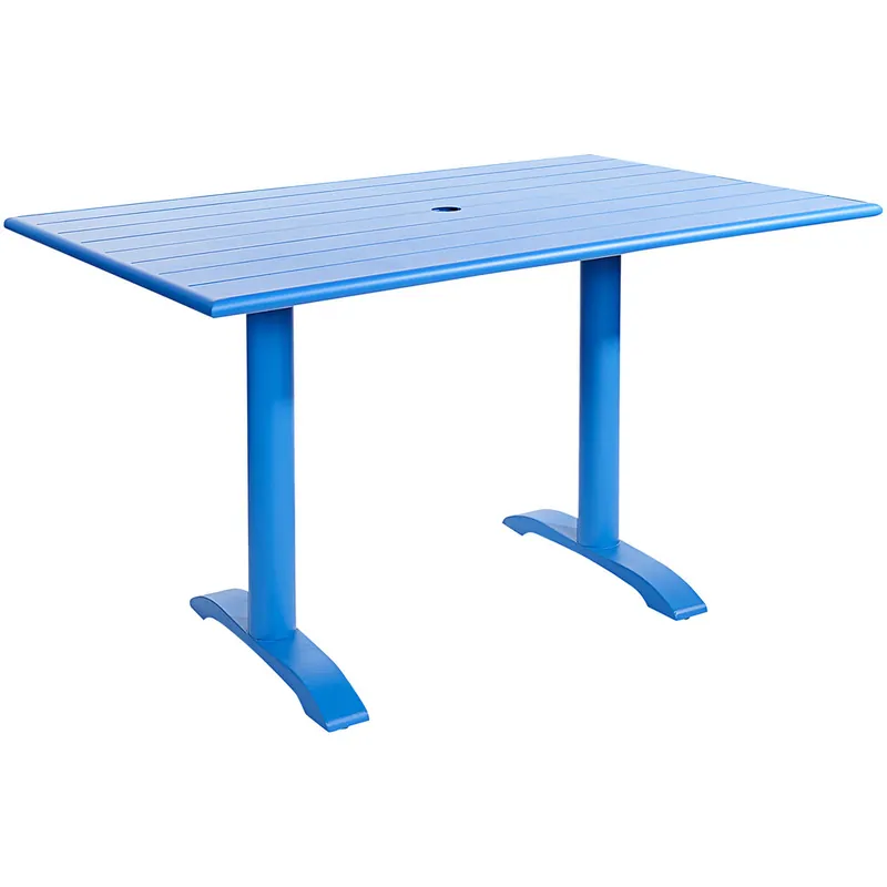 Price Drop BFM Seating Beachcomber-Bali 32" x 48" Berry Powder Coated Aluminum Outdoor / Indoor Dining Height Table with End Bases and Umbrella Hole