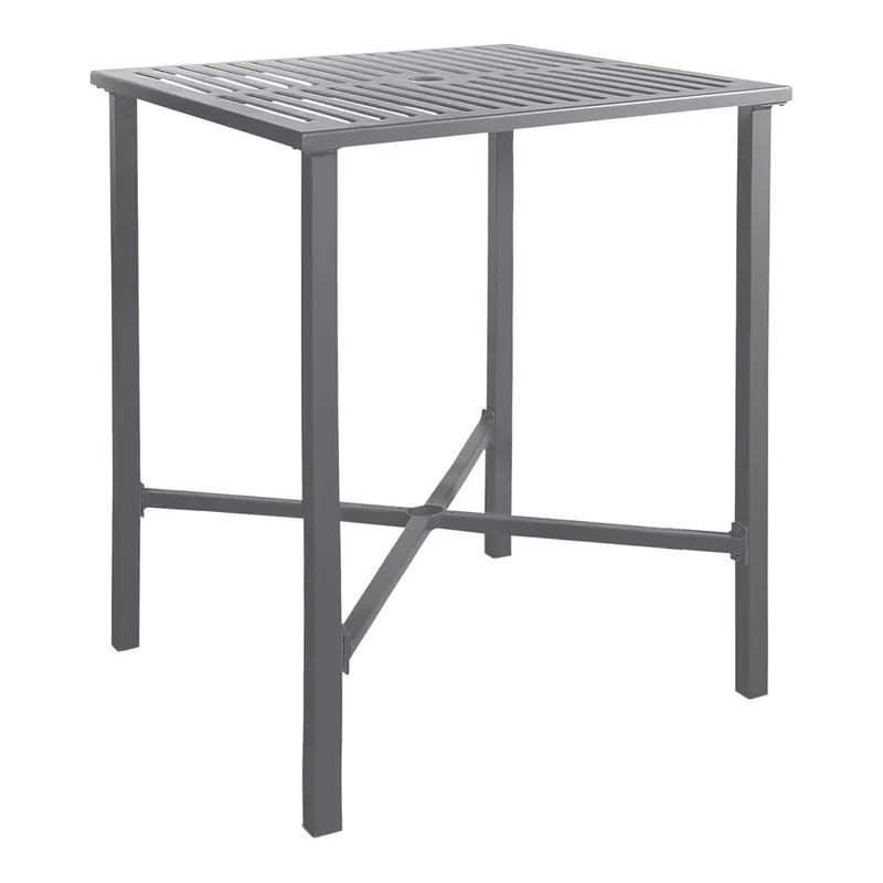 BFM Seating Daytona 32" x 32" Soft Gray Powder-Coated Bar Height Table with Umbrella Hole Time-Limited