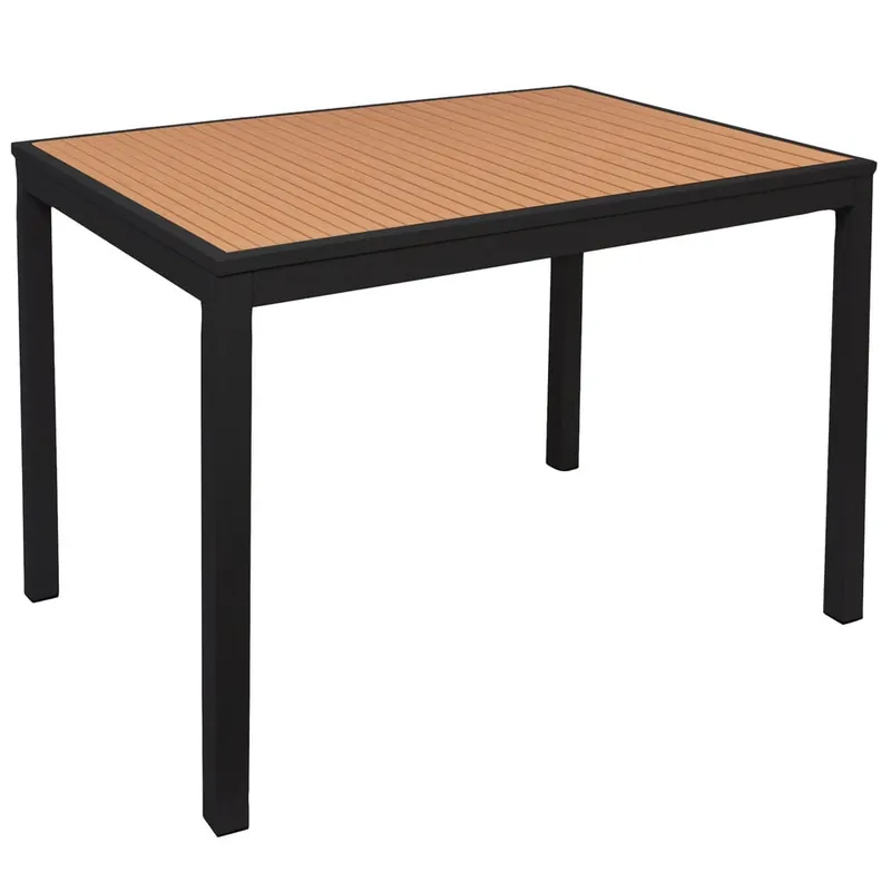 Price Drop BFM Seating Longport 32" x 48" Black Aluminum Bolt-Down Bar Height Table with Synthetic Teak Top