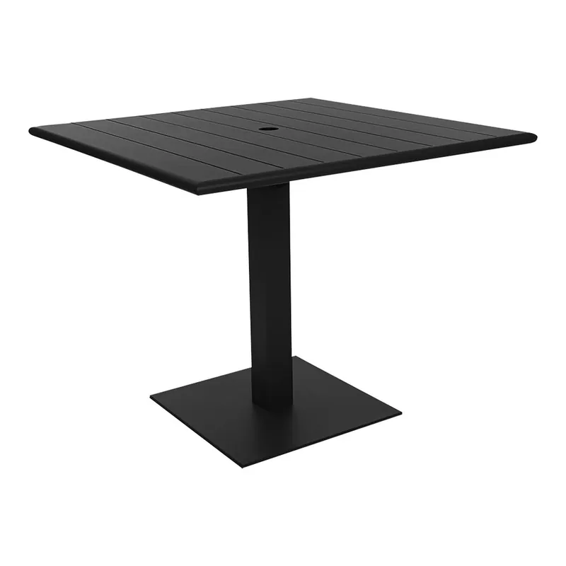 BFM Seating Beachcomber-Margate 32" Square Black Aluminum Dining Height Outdoor / Indoor Table with Square Base and Umbrella Hole Reduced Price