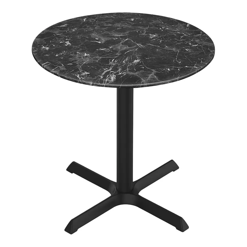 Best Choice Holland Bar Stool EuroSlim 32" Round Black Faux Marble Indoor / Outdoor Standard Height Table with Cross Base