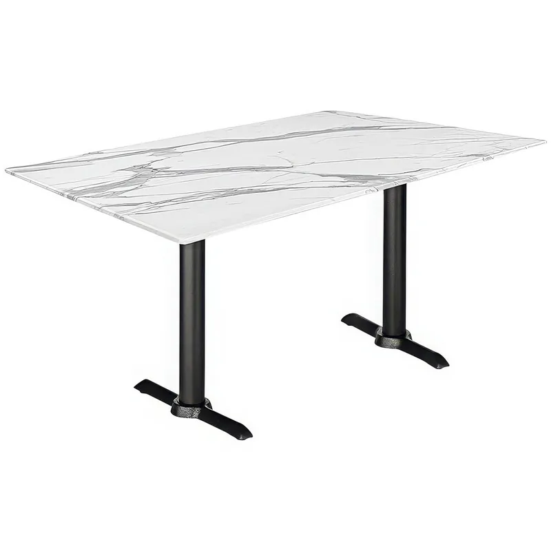 Holland Bar Stool EuroSlim 32" x 48" White Faux Marble Indoor / Outdoor Standard Height Table with End Column Base Exclusive