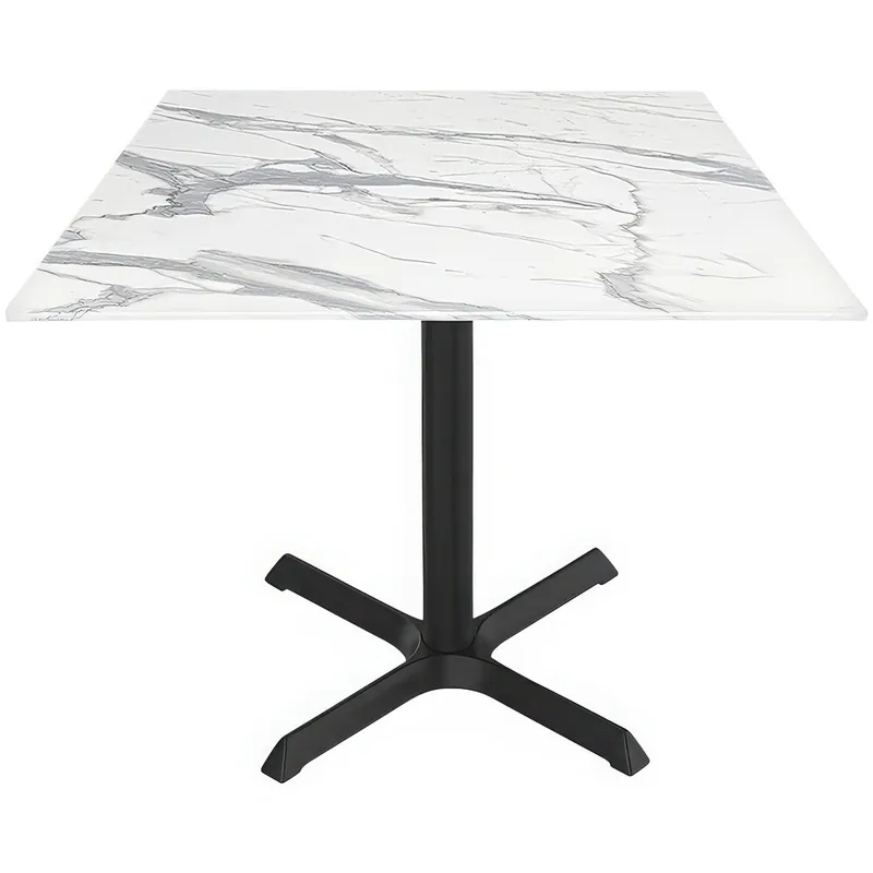 Hot Picks Holland Bar Stool EuroSlim 36" x 36" White Faux Marble Indoor / Outdoor Standard Height Table with Cross Base