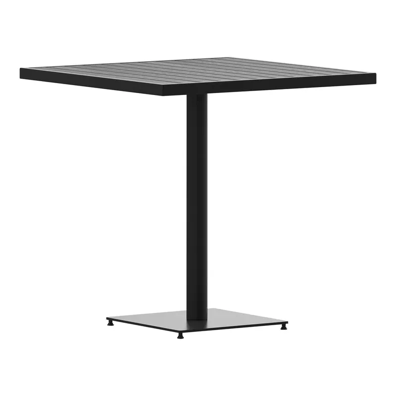 Free Shipping Flash Furniture Lark 30" x 30" Square Gray Wash Faux Teak Indoor / Outdoor Standard Height Table with Black Steel Frame