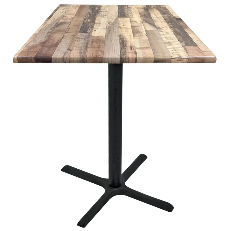 Holland Bar Stool OD211-3042BWOD36SQRustic 36" Square Rustic Wood Laminate Outdoor / Indoor Bar Height Table with Cross Base No Minimum Order