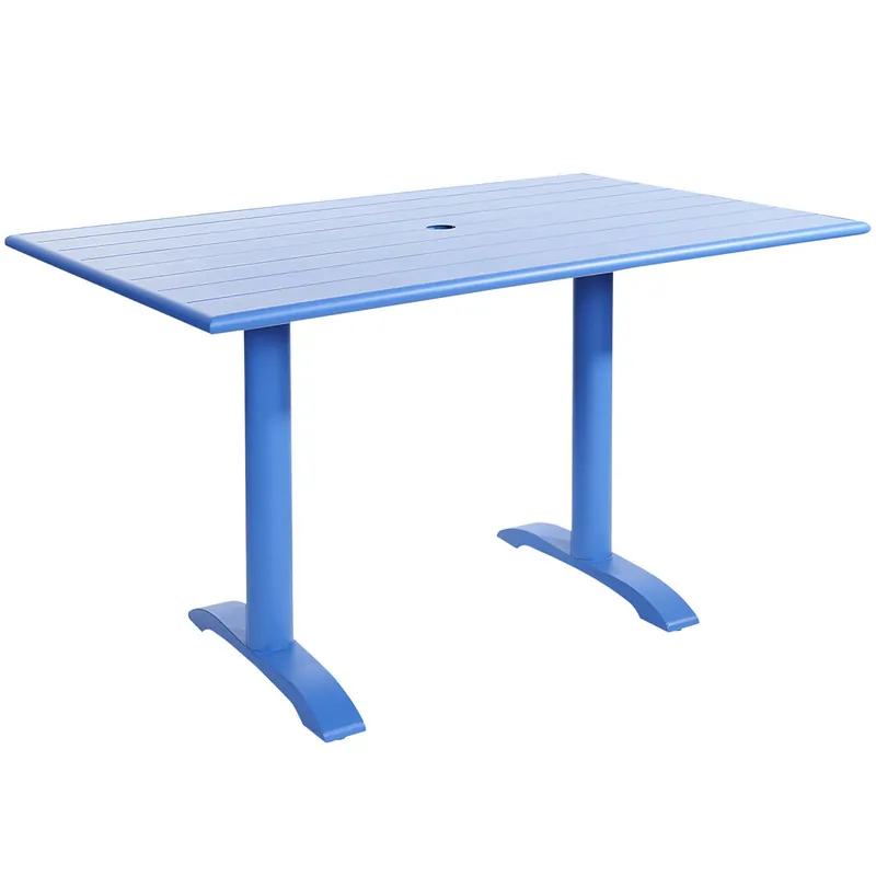 Top Pick BFM Seating Bali-Beachcomber 32" x 48" Berry Powder Coated Aluminum Bar Height Outdoor / Indoor Table with End Bases and Umbrella Hole