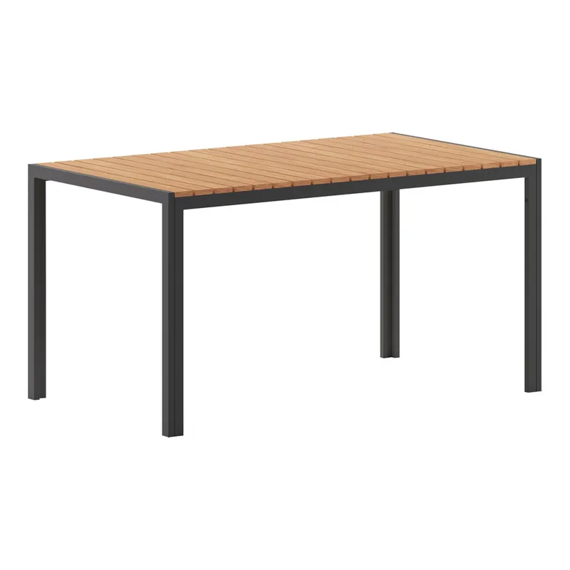 Buy Today Flash Furniture Finch 31 1/2" x 55" Rectangular Natural Faux Teak Indoor / Outdoor Standard Height Table with Gray Metal Frame