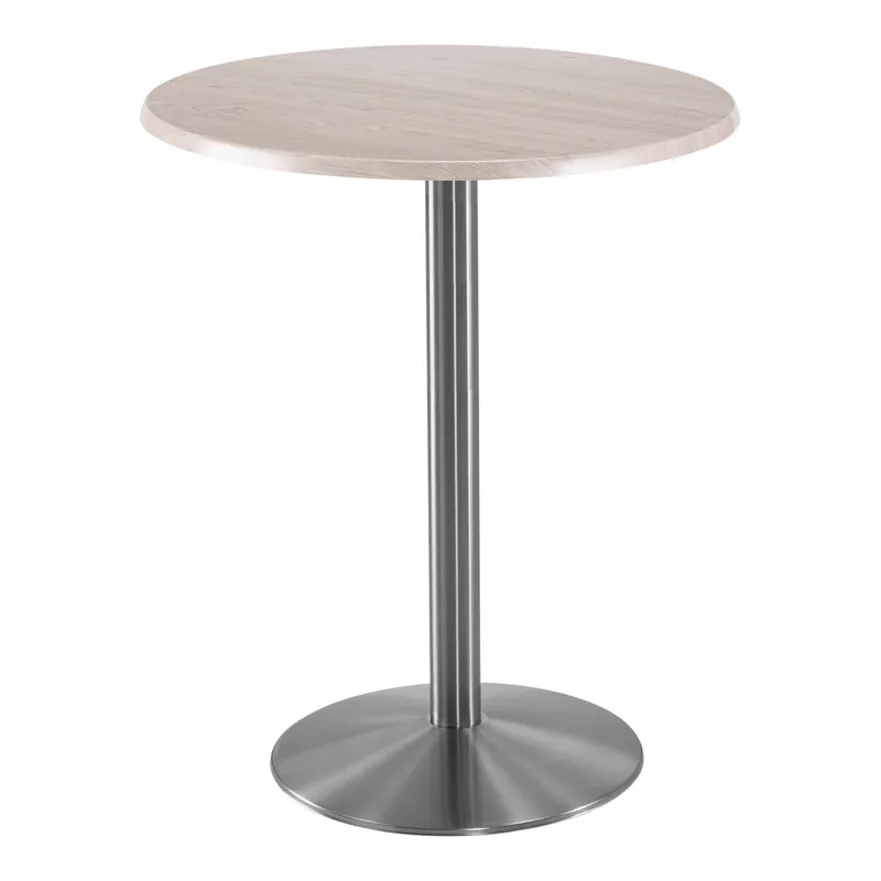 Holland Bar Stool EnduroTop 30" Round White Ash Indoor / Outdoor Bar Height Table with Stainless Steel Base Exclusive