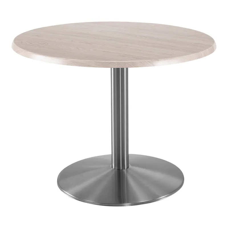 Must Have Holland Bar Stool EnduroTop 30" Round White Ash Indoor / Outdoor Standard Height Table with Stainless Steel Base