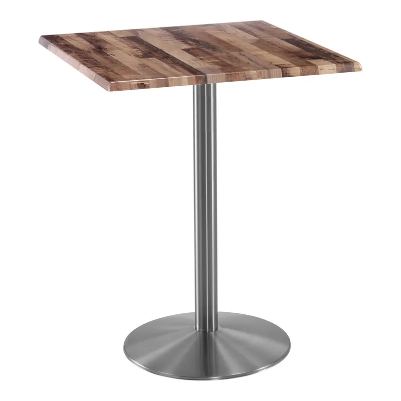 Factory Price Holland Bar Stool EnduroTop 30" x 30" Square Rustic Indoor / Outdoor Bar Height Table with Stainless Steel Base