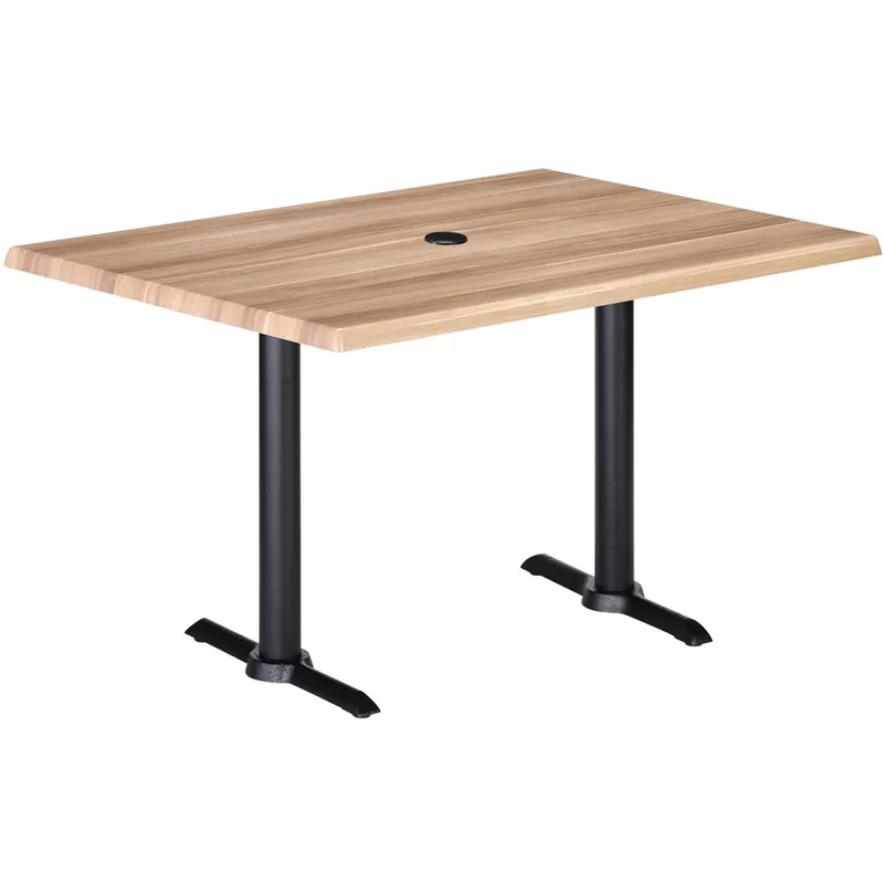 Holland Bar Stool EnduroTop 30" x 48" Natural Wood Laminate Outdoor / Indoor Counter Height Table with End Column Base and Umbrella Hole Certified