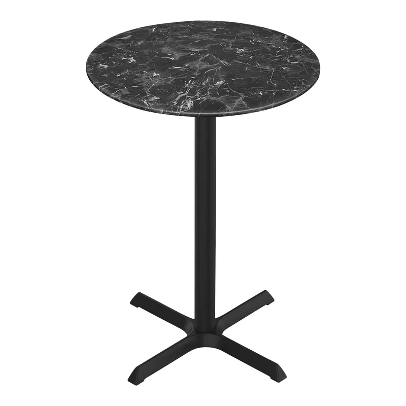 Holland Bar Stool EuroSlim 32" Round Black Faux Marble Indoor / Outdoor Bar Height Table with Cross Base Instant Buy