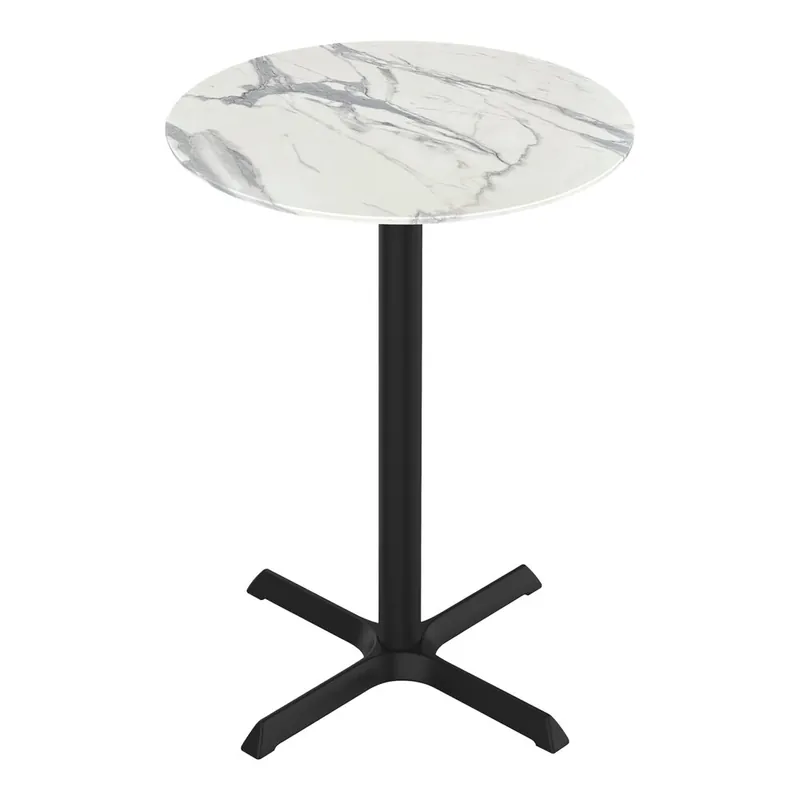 Holland Bar Stool EuroSlim 32" Round White Faux Marble Indoor / Outdoor Bar Height Table with Cross Base Trusted Brand