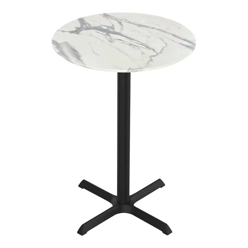 Genuine Holland Bar Stool EuroSlim 32" Round White Faux Marble Indoor / Outdoor Counter Height Table with Cross Base