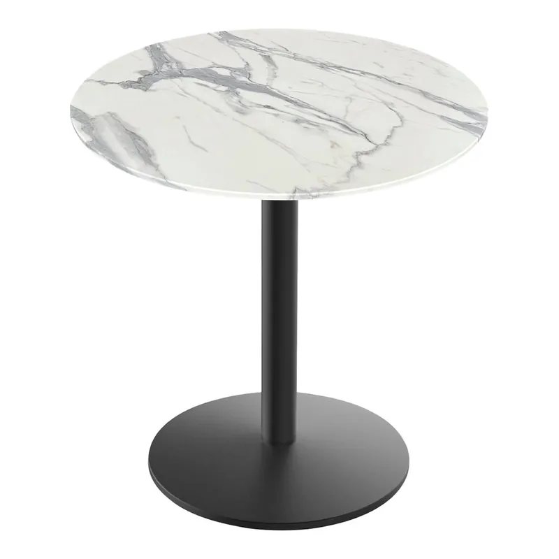 Holland Bar Stool EuroSlim 32" Round White Faux Marble Indoor / Outdoor Standard Height Table with Round Base Money Back Guarantee