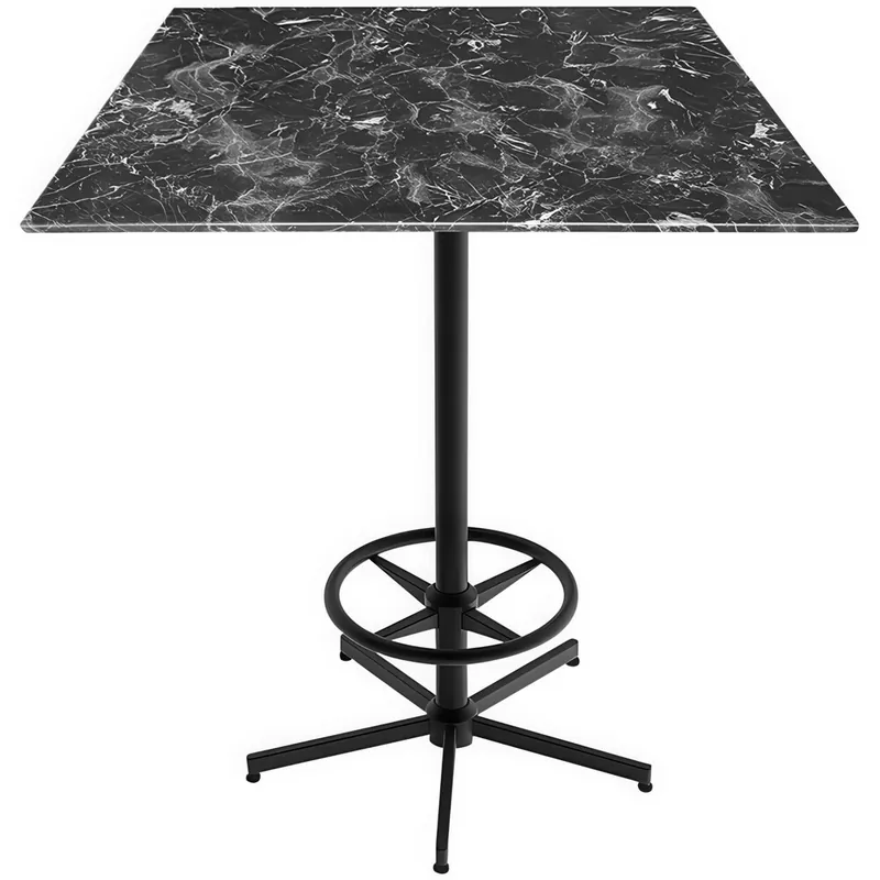 Instant Buy Holland Bar Stool EuroSlim 32" x 32" Black Faux Marble Indoor / Outdoor Bar Height Table with Foot Rest Base