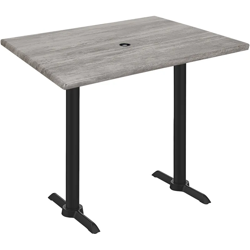 Holland Bar Stool OD211EB-42BWOD3048GRYSTNU EnduroTop 30" x 48" Greystone Wood Laminate Outdoor / Indoor Bar Height Table with End Column Base and Umbrella Hole While Supplies Last