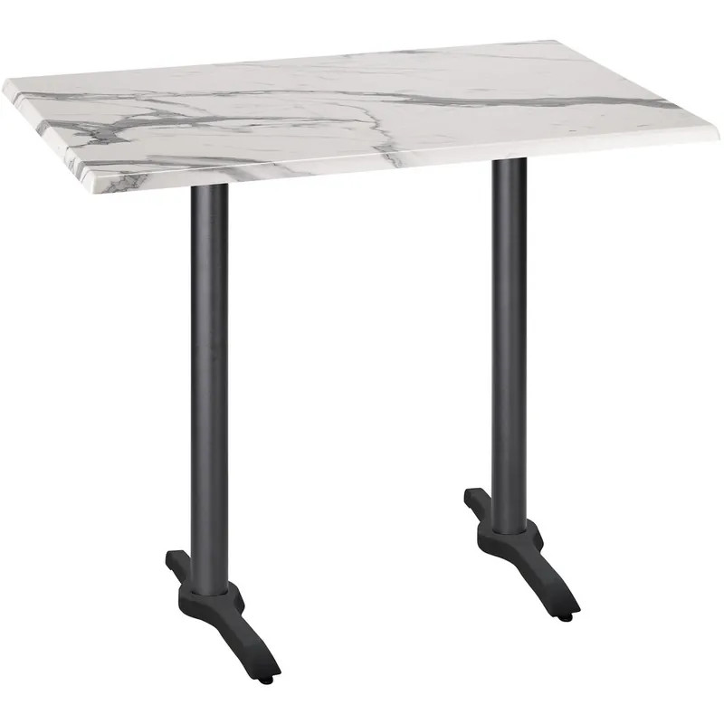 Express Delivery Holland Bar Stool OD211EB-42BWOD3048WM 30" x 48" White Faux Marble Laminate Outdoor / Indoor Bar Height Table with End Column Base
