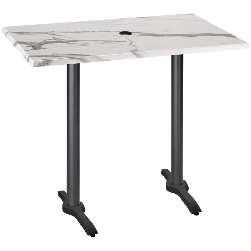 Super Sale Holland Bar Stool OD211EB-42BWOD3048WMU 30" x 48" White Faux Marble Laminate Outdoor / Indoor Bar Height Table with End Column Base and Umbrella Hole
