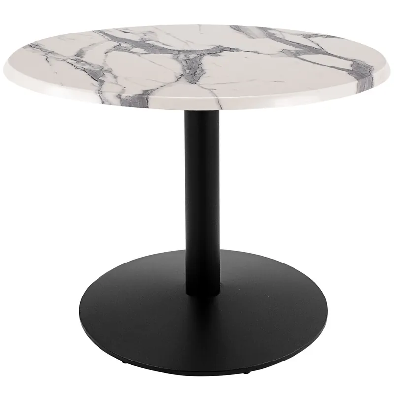Holland Bar Stool OD214-2230BWOD30RWM 30" Round White Faux Marble Laminate Outdoor / Indoor Standard Height Table with Round Base High Quality