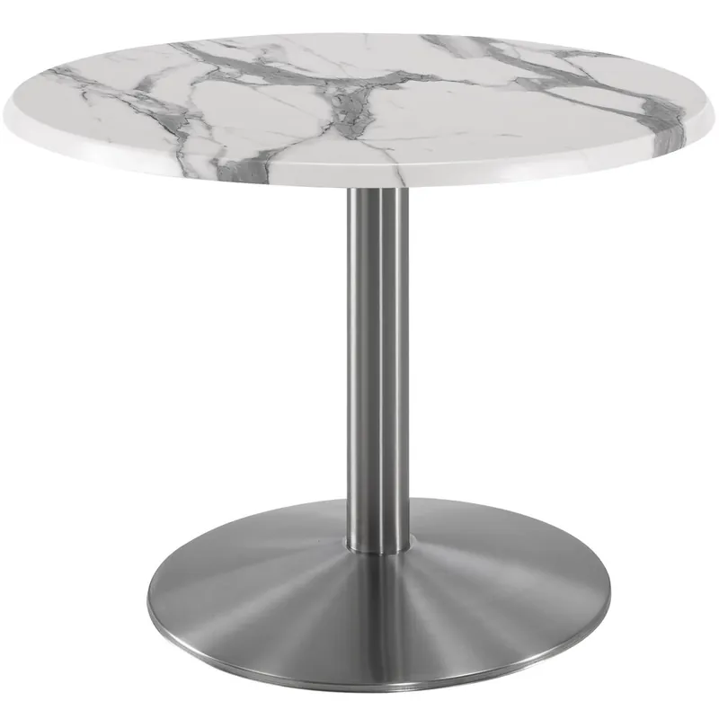 Holland Bar Stool OD214-2230SSOD30RWM 30" Round White Faux Marble Laminate Outdoor / Indoor Standard Height Table with Stainless Steel Round Base Free Returns