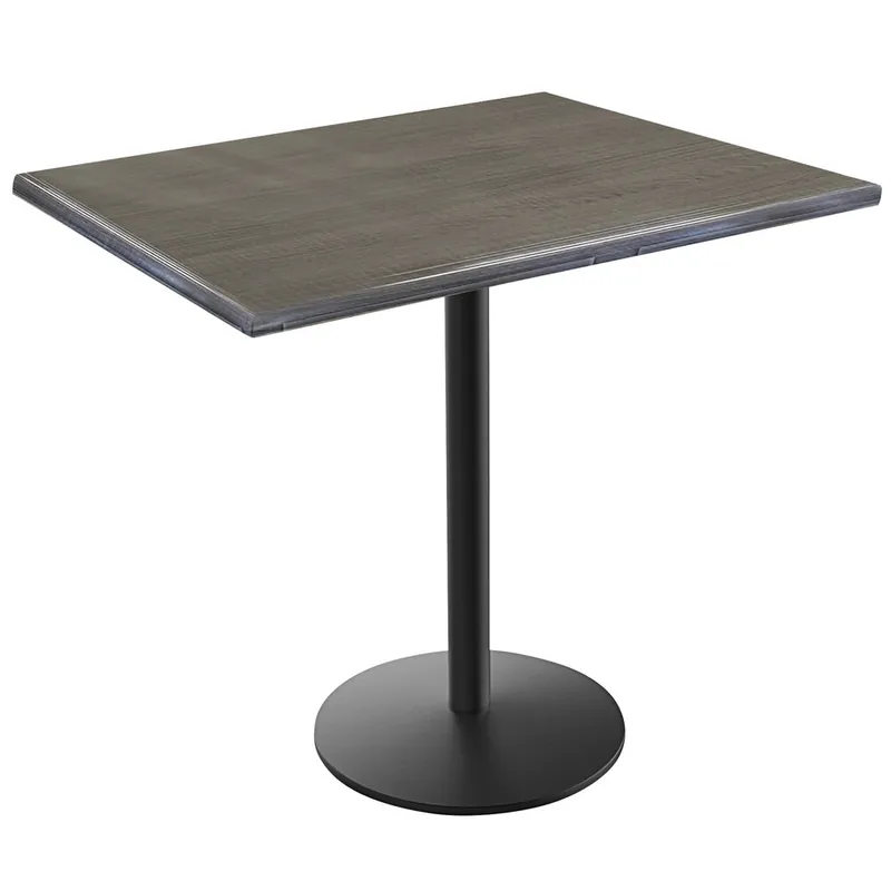Final Sale Holland Bar Stool OD214-2236BWOD3048CHAR EnduroTop 30" x 48" Charcoal Wood Laminate Outdoor / Indoor Counter Height Table with Round Base
