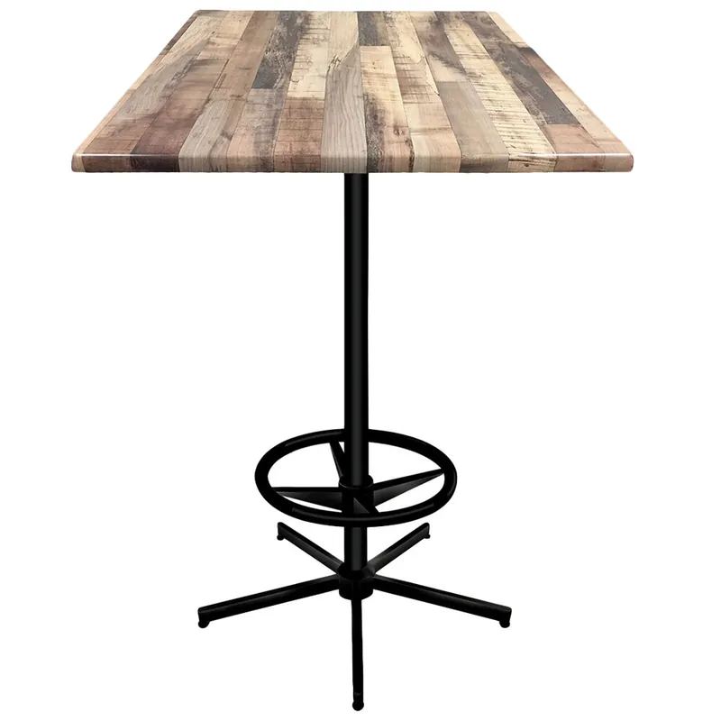 Seasonal Sale Holland Bar Stool OD21642BWOD30SQRustic 30" Square Rustic Wood Laminate Outdoor / Indoor Bar Height Table with Foot Rest Base