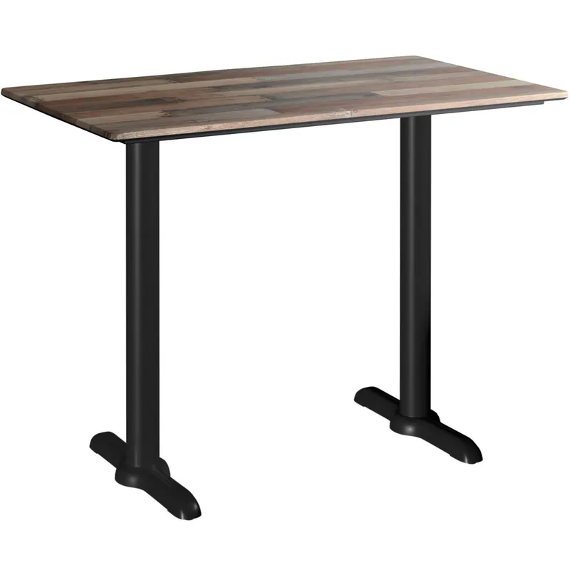 Lancaster Table & Seating Excalibur 28" x 48" Rectangular Counter Height Table with Textured Mixed Plank Finish and Two End Outdoor Base Plates Buy Today