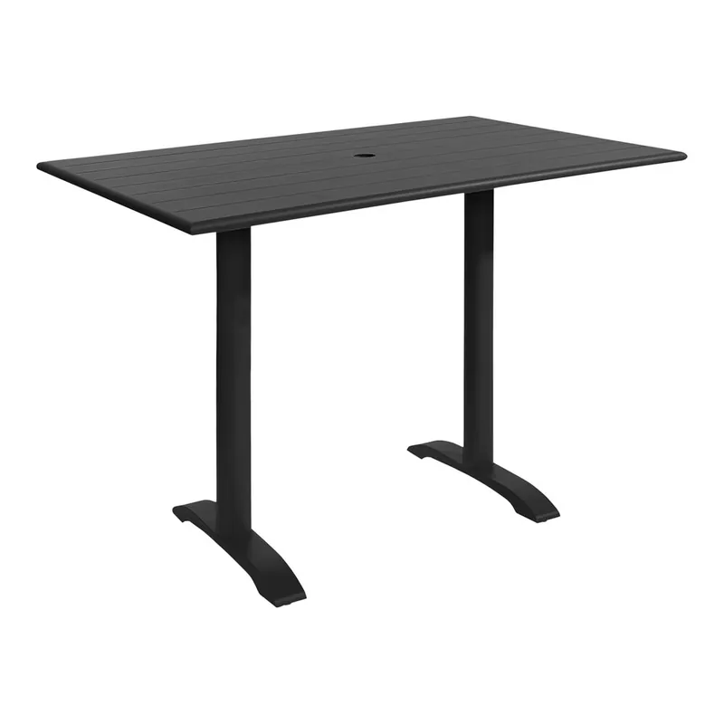 BFM Seating Beachcomber-Bali 32" x 48" Black Powder-Coated Aluminum Bar Height Outdoor / Indoor Table with End Bases and Umbrella Hole Seasonal Sale