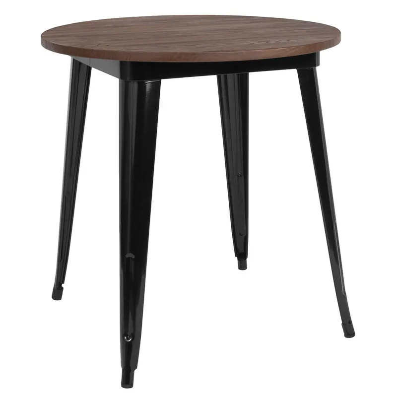 Flash Furniture CH-51090-29M1-BK-GG 26" Round Dining Table with Black Metal Frame and Walnut Top Direct From Manufacturer